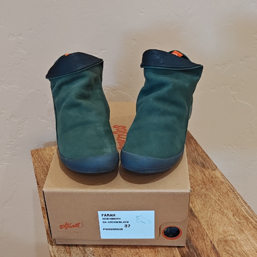 Softino by Fly London Farah Dark Green and Black Slip-On Ankle Booties